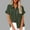 Army Green, variant on Fesfesfes Women's Linen T-shirt Solid Color Collared Neckline Short Roll-Up Sleeves Tee with Loose Zipper Trendy Business Work Blouses(White,2XL)
