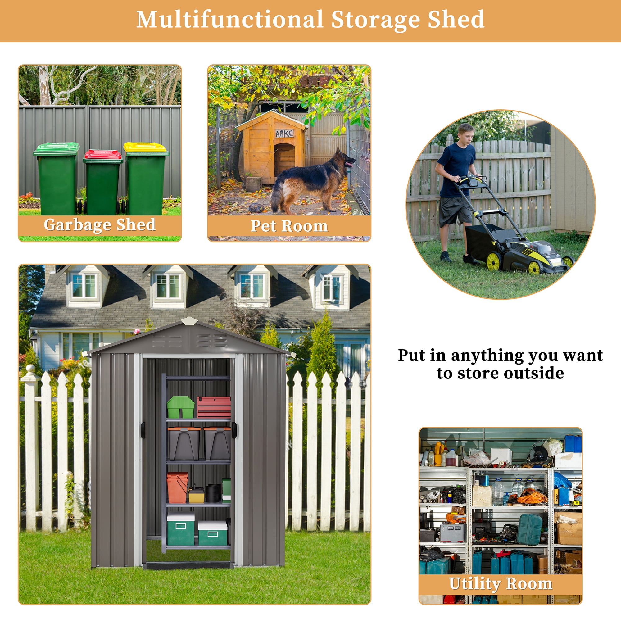 Sobaniilo 5x3x6FT Outdoor Storage Shed Clearance with Lockable Door Metal Garden Shed Steel Anti-Corrosion Storage House Waterproof Tool Shed (Gray)