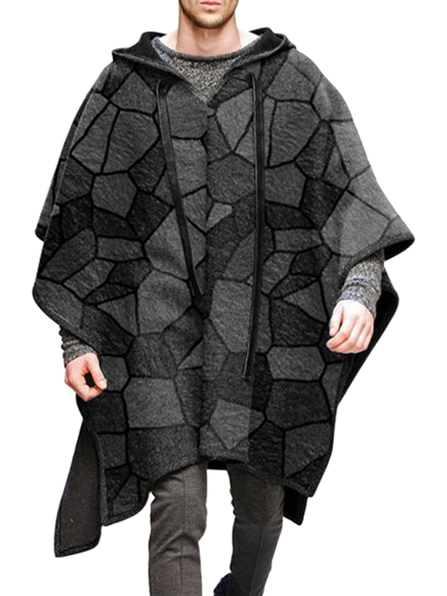 Frontwalk Poncho for Men Pullover Shawls Hood Poncho House Coat Print ...