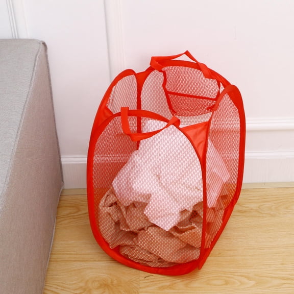 MEIBUTYUP 1Pc Foldable Laundry Hamper with Mesh Material Lightweight Red Laundry Basket