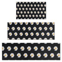 Black Daisy Flower White Blooms Pattern Kitchen Rugs Sets Of 3,Kitchen Runner Rugs Non Skid Washable,Decorative Kitchen Floor Mats for Kitchen,Sink,Laundry,17"x30"  17"x47"   17"x59"