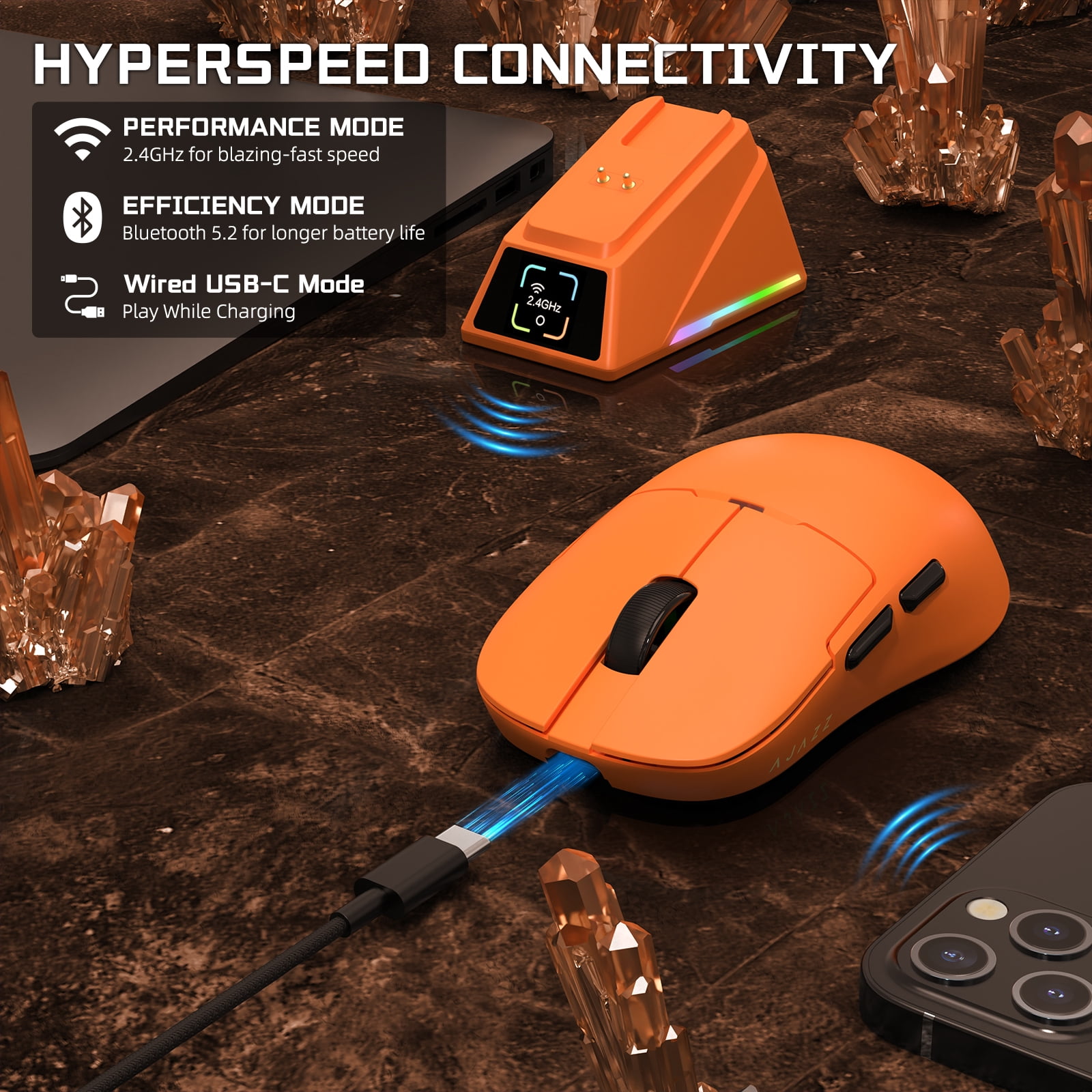 ATTACK SHARK x AJAZZ AJ159 APEX PAW3950 Triple Mode Gaming Mouse 8K Magnetic Charging Dock with Color Display Bluetooth/2.4G Wireless/Wired