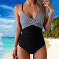 thumbnail image 2 of Women's One Piece Swimsuits Tummy Control Front Cross Bathing Suits Tie Back Slimming V Neck Solid Color Swimwear Zebra L, 2 of 5