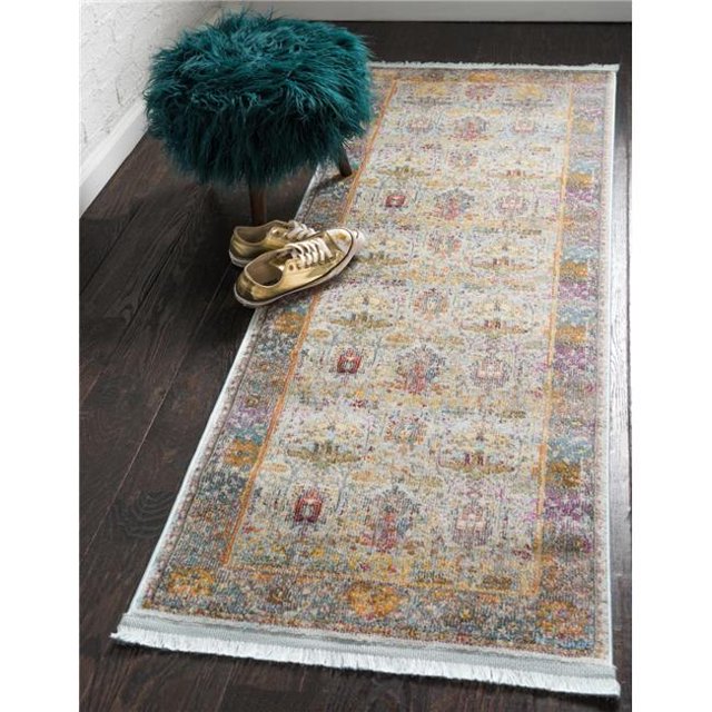 Unique Loom 3139669 2 Pi 7 Po x 10 Pi Eltemplete Baracoa Runner Rug&44; Bleu Clair