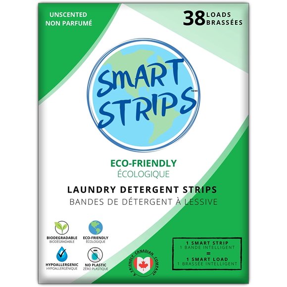 Smart Strips™ - Laundry Detergent Strips (38 Loads) - (UNSCENTED) Hypoallergenic, Eco Friendly, Plastic-Free and Compostable Laundry Sheets. Ultra-Concentrated Eco Strips for Sensitive Skin