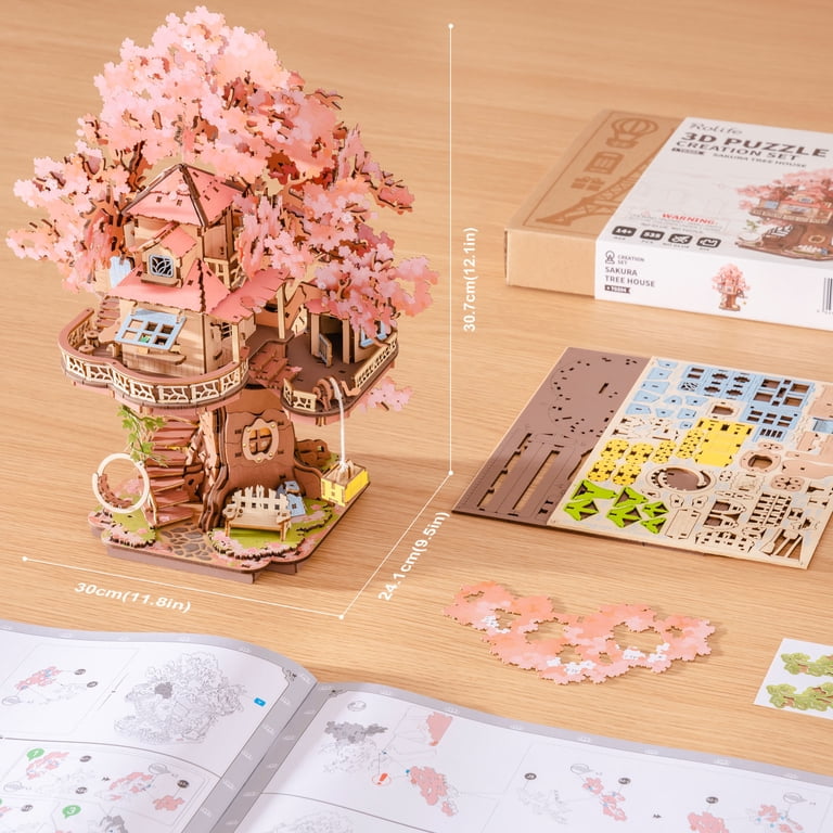 Robotime Sakura Tree Wooden 3D Puzzle, Cherry Blossom Model, Tiny