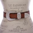 thumbnail image 3 of Women's Solid Real Leather Belt with Western Rhinestone Buckle 3-piece set, 3 of 4
