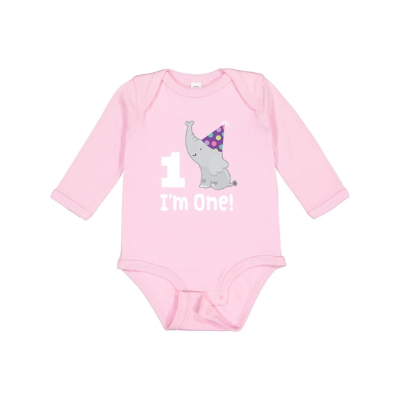 Inktastic Babys 1st Birthday Elephant Zoo Animal Boys or Girls Long Sleeve Baby Bodysuit