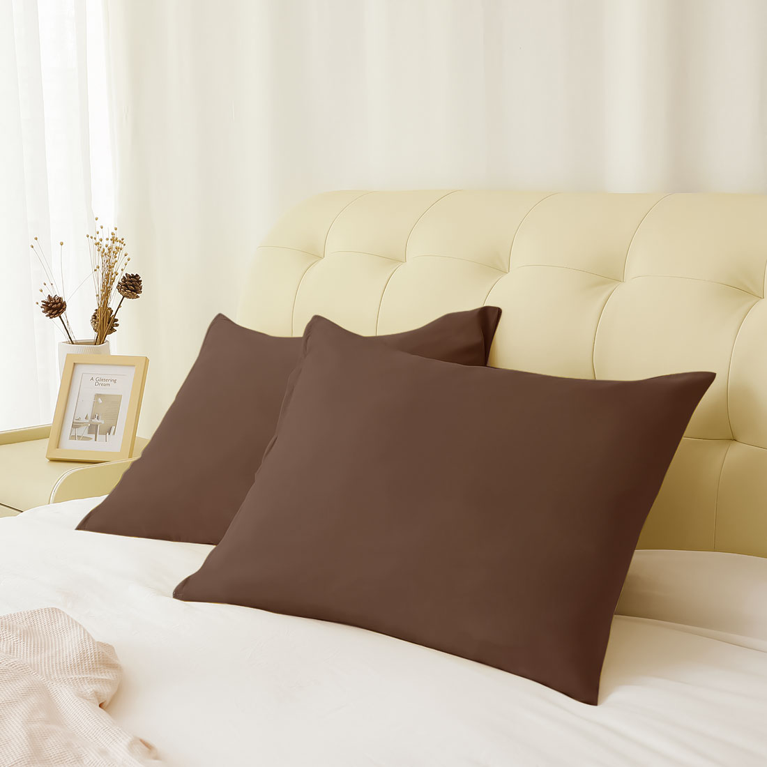 Unique Bargains 2-Piece 1800D Microfiber Solid Pillowcases Brown Travel
