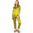 thumbnail image 2 of Women's Satin Pajama Set with Giraffe Print and Button-Down Top- Yellow,X Large, 2 of 7
