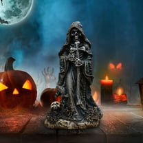 Grim Horror Statue Holding Santa Muerte - Gothic Decor Figurine for Halloween Decorations Indoor, Resin Material Home and Office Display