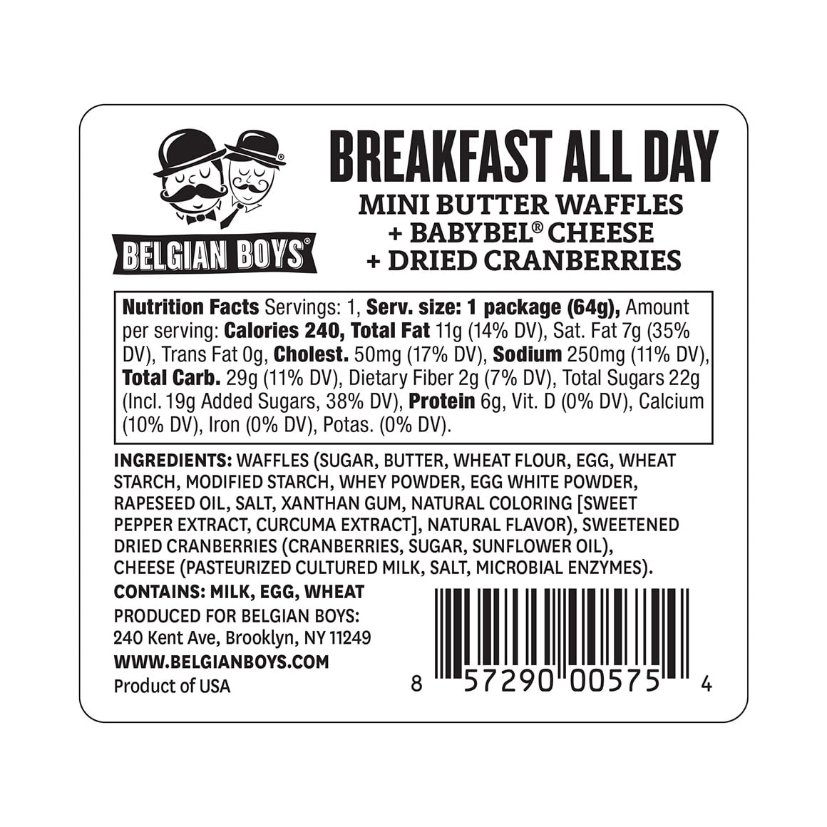 Belgian Boys Mini Butter Waffles, Babybell® & Cranberries, 2.27oz Tray (Refrigerated)