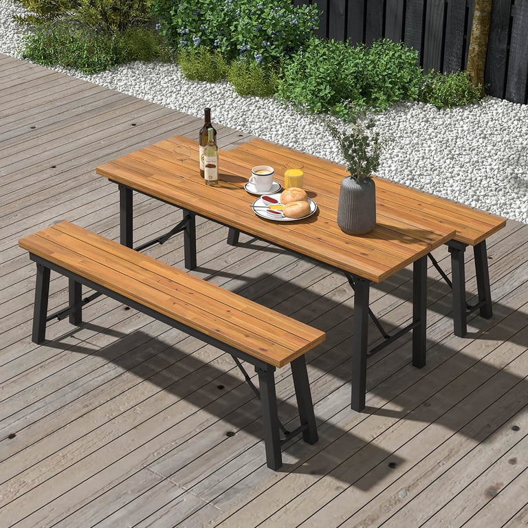 Gymax, Patio Folding Picnic Table, 59''x20'' Acacia Wood, Off