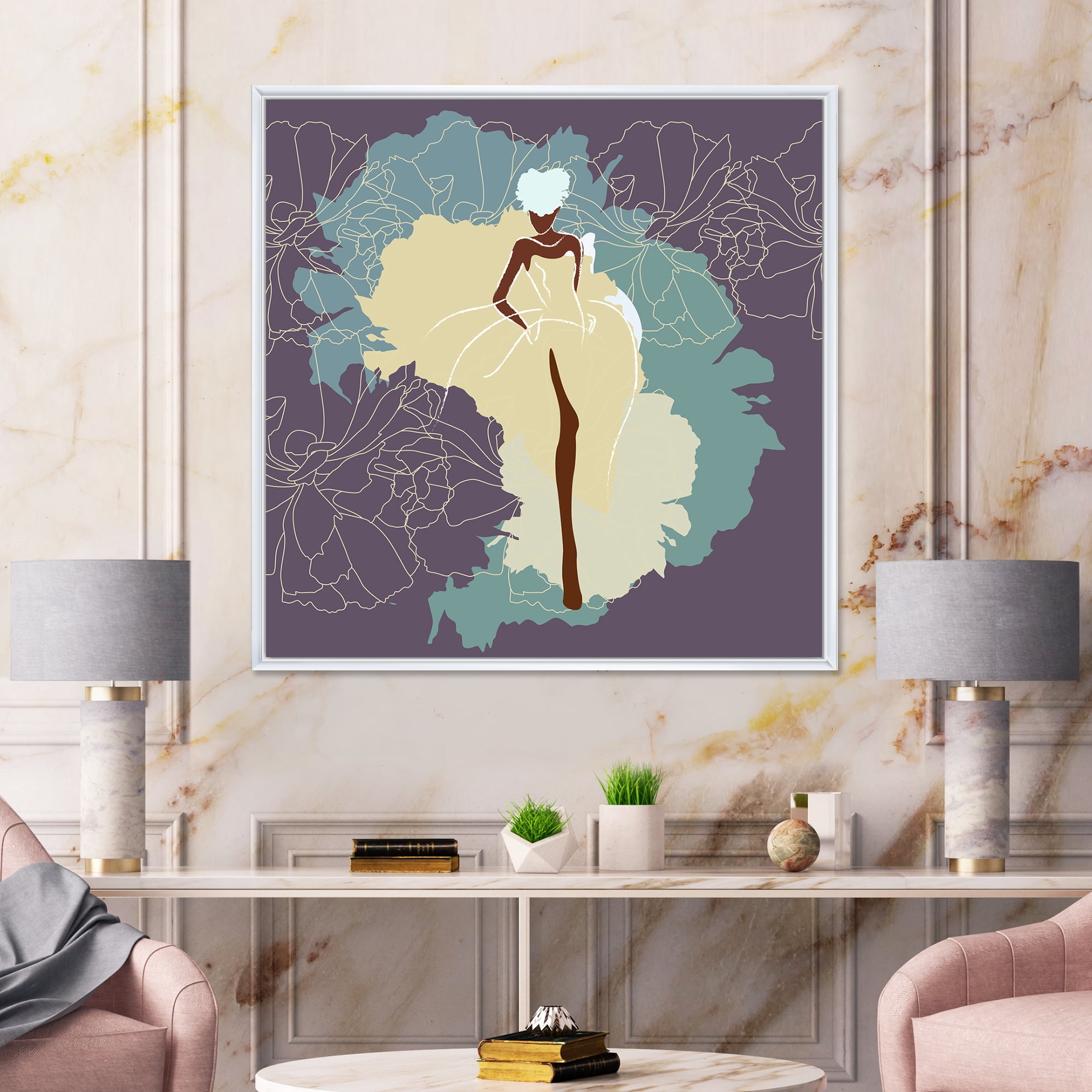 Designart 'Abstract African American Woman In Gorgeous Wedding Dress' Modern Framed Canvas Wall Art Print