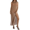 thumbnail image 2 of Women Crochet Tunic High Slit Dress Swimsuit Knitted Cutout See-through Beach Dress Sleeveless Women Beachwear, 2 of 8