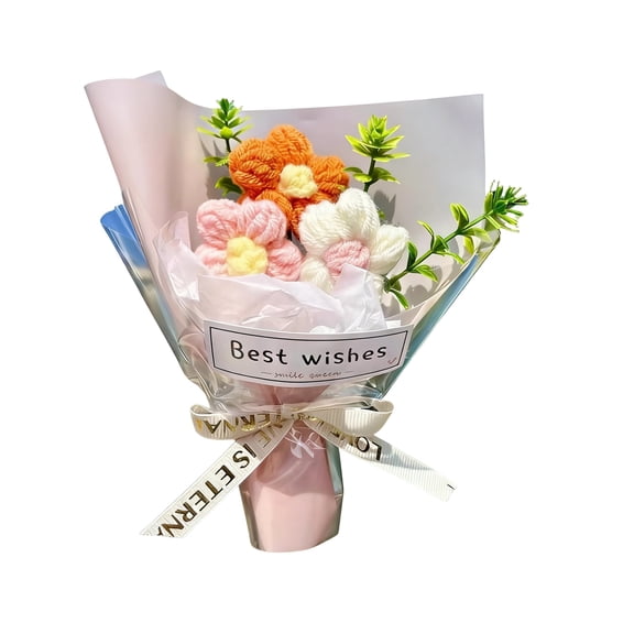 Handmade Mini Knitted Flower Bouquet Crochet Puff Yarn Flowers Artificial Eternal Bouquet Gift for Women Mother's Day Wedding Graduation