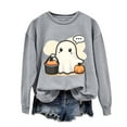 thumbnail image 2 of CLOISE Halloween Women Sweatshirt Fashion Ghost Print Pullover Sweatshirts Fall Long Sleeve Crew Neck Hoodies Shirts Casual Blouses Holiday Gift Clothes Gray XL Spooky, 2 of 5