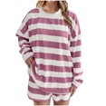 thumbnail image 2 of Spring and Summer Fashion 2 Picec of Sets for Womens Plus Size Striped Knitted Long Sleeved Round Neck Top Pants Set, 2 of 7