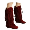 thumbnail image 6 of Xiaoxatg Women's Mid-Calf Boots Plus Size Winter Heel Fringe Design Ideal for Casual and Wear 7.5 Red, 6 of 9