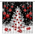 thumbnail image 1 of Rideau de Douche de Noël Sapin de Noël Boules Rouges Flocon de Neige Hiver Vacances Fantaisie Nouvel An Tissu Décoration de Salle de Bain Rideaux avec Crochets, Noir Rouge, 1 of 2