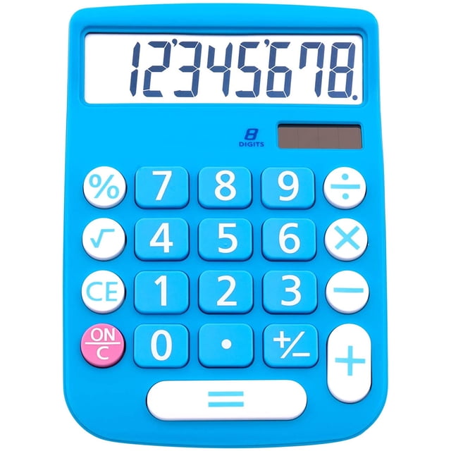 Calculadora de estilo hogareño y de oficina - Pantalla LCD de 8 dígitos - Adecuada para uso en escritorio y en movimiento. (Azul)