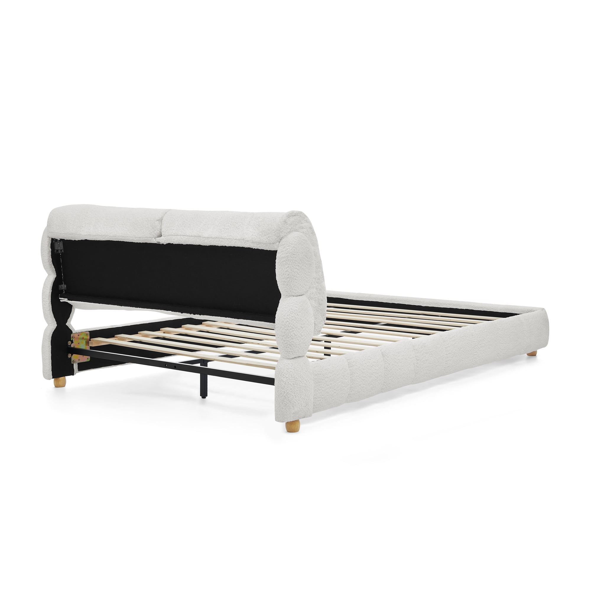 Queen Size Bouclé Fabric Platform Bed, Soft Cloud-Like Upholstered Frame, No Box Spring Needed