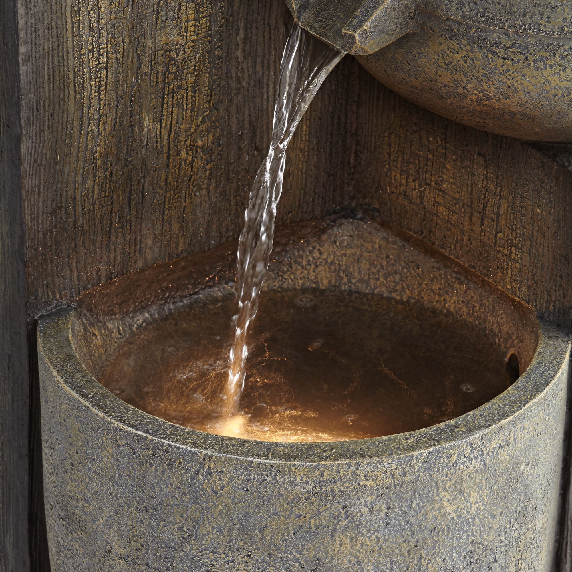 Four Tier 40 1/2" High Large Rustic Indoor Outdoor Decor Faux Stone Floor Fountain with Light LED Cascading