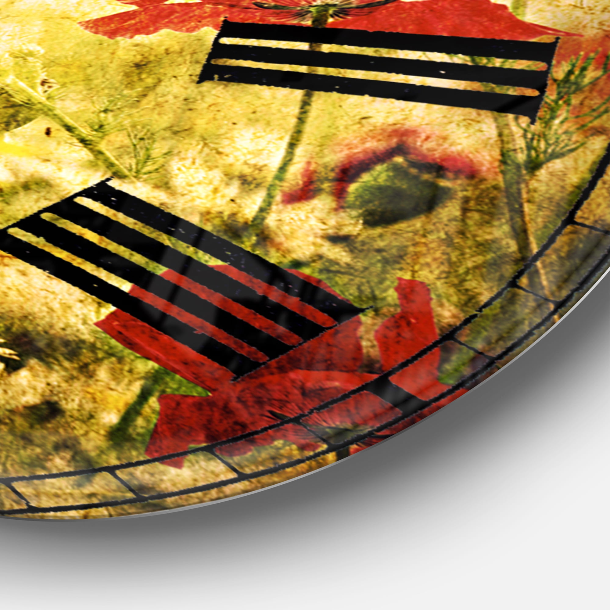Designart 'Grunge Background with Red Poppies' Traditional wall clock