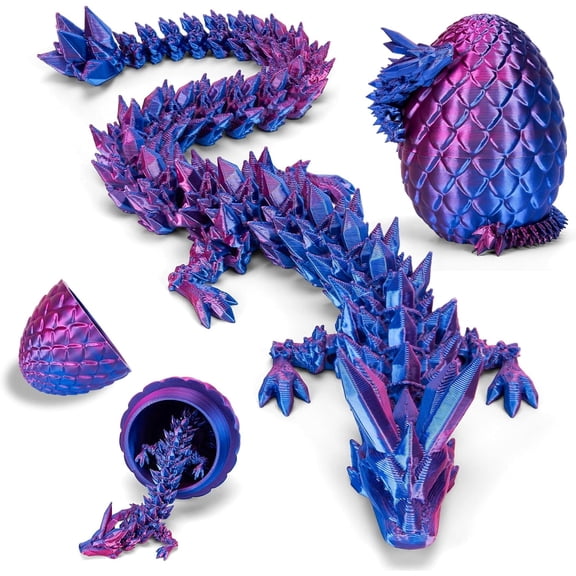 12" 3D Printed Crystal Dragon with Dragon Egg - Articulated Jointed Dragon Sculpture - Large Mythical Creature Figurine, Fantasy Room Decor, Stress Relief Toys