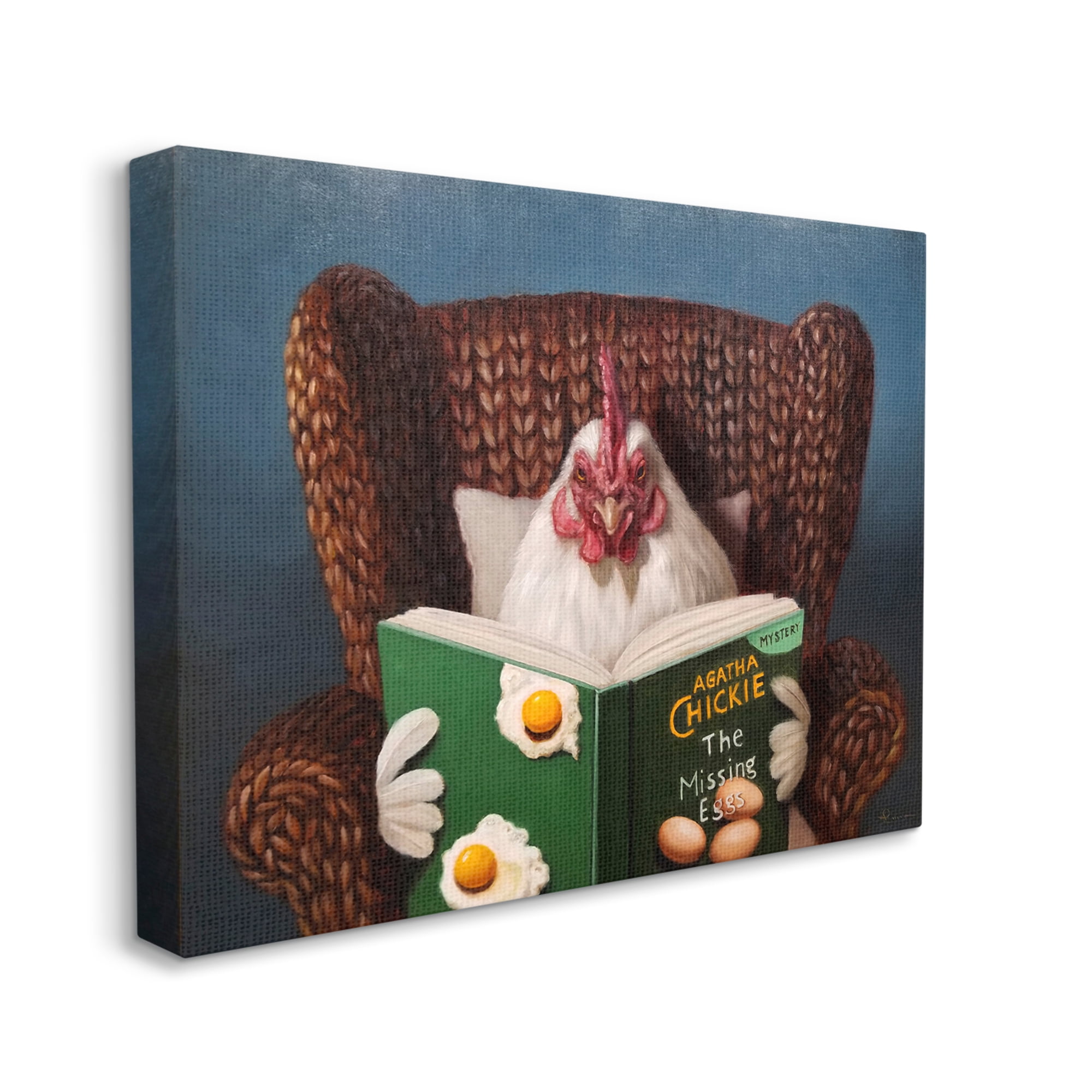 Stupell Industries Chicken Reading Book Animals & Insects Painting Gallery Wrapped Canvas Art Print Wall Art, 40 x 30