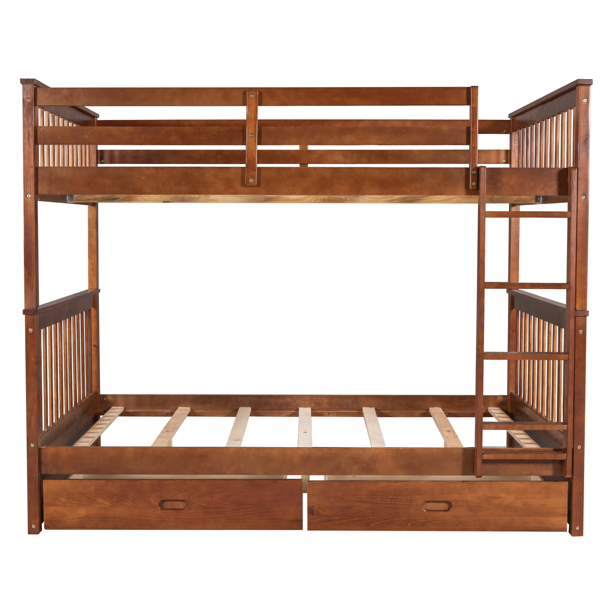 Aukfa Full over Full Bunk Bed with Two Storage Drawers, Wood Convertible Two Bed for Kids Teens - Walnut