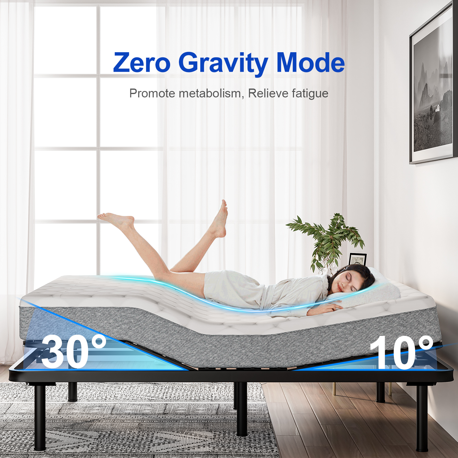 Cottinch Adjustable Bed Base Frame Twin Size for Stress Management with Massage, Remote Control,Adjustable Legs