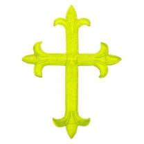 4" Cross - Neon Yellow - Fleur De Lis - Religious - Iron On Applique/Embroidered Patch