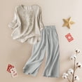 thumbnail image 6 of NMMUED Two Piece Sets for Women Summer Womens Linen Set Summer Lounge Sets for Women Pants Sets Women 2 Piece Outfits Travel Outfits for Women, Beige L, 6 of 9