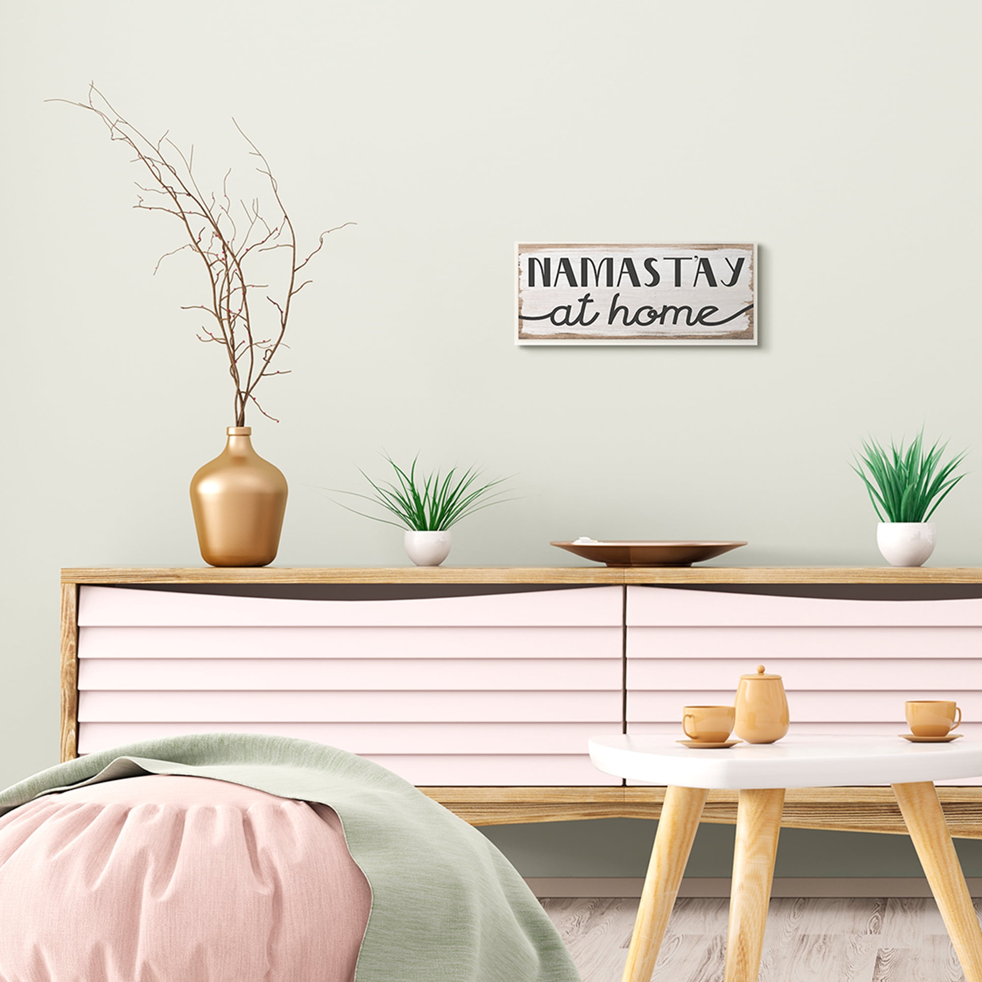 Namaste At Home Phrase Rustic Self-Care Pun 17 in x 7 in Framed Drawing Art Print, by Stupell Home Décor