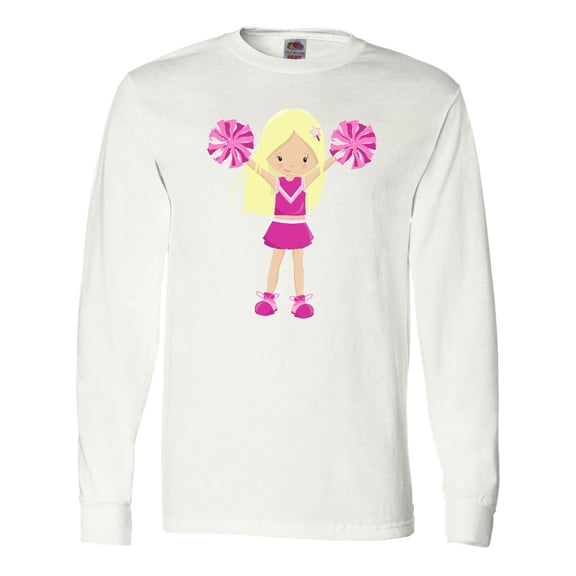 Inktastic Cheerleaders, Girl With Blonde Hair, Pink Uniform Long Sleeve T-Shirt