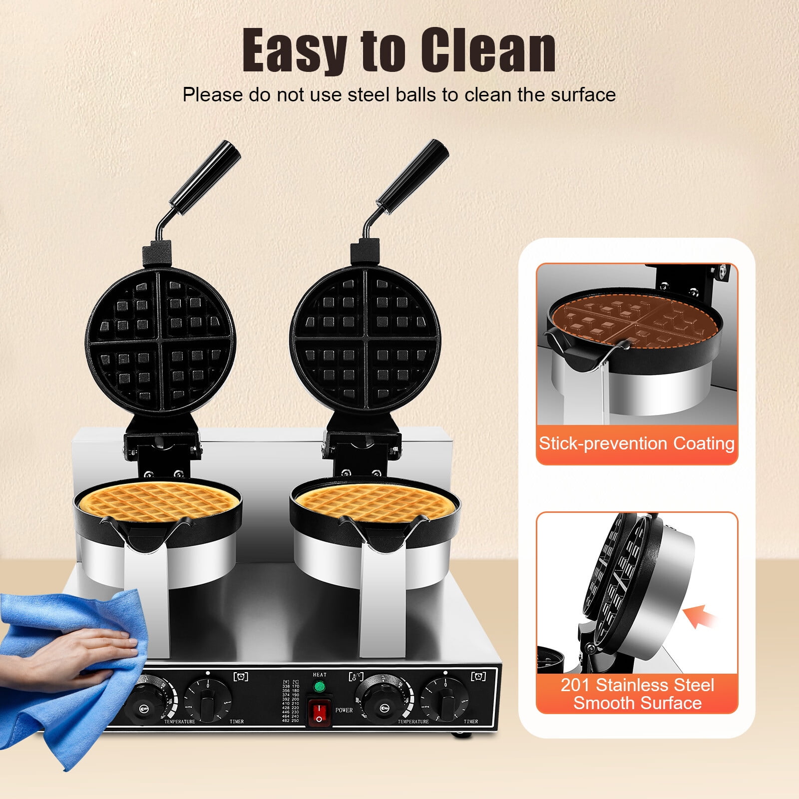 110V Double Head Waffle Maker Electric Digital Muffin Baker Waffle Making Machine for Home, Dessert Stores