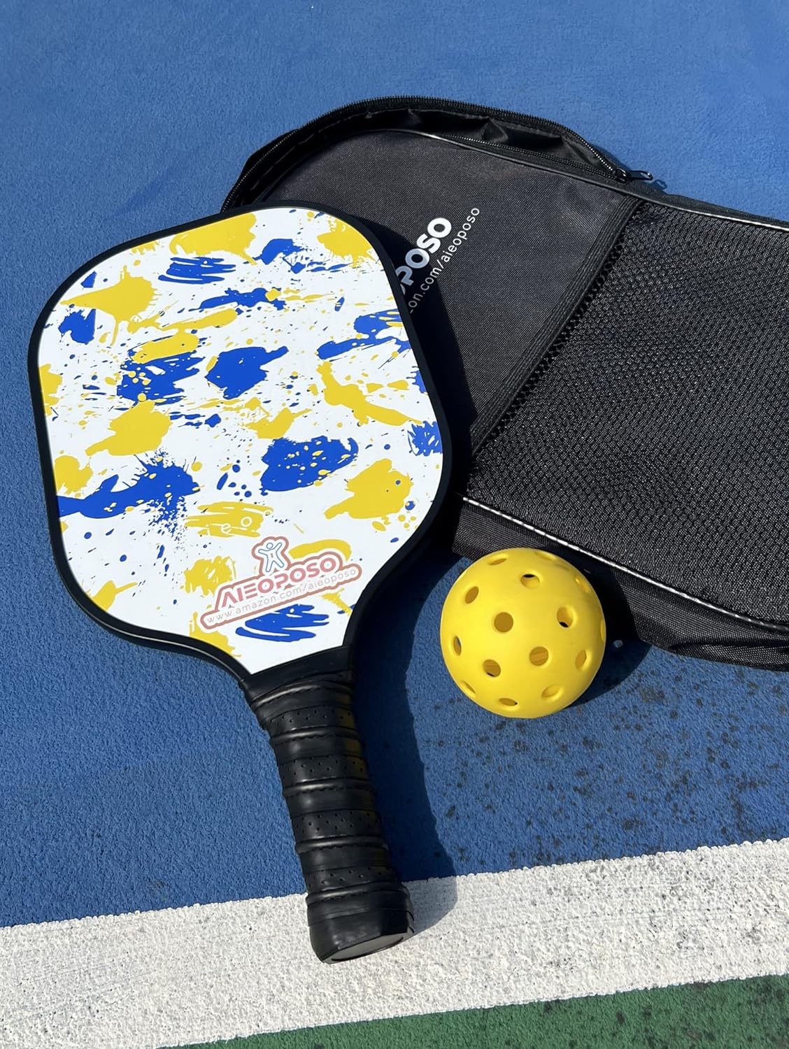 Aieoposo Pickleball Paddles, Pickleball Gift, Fiberglass Pickleball Rackets, Wristbands and Pickleball Cover - Indoor & Outdoor Pickleball Set for Beginners & Intermediate Players