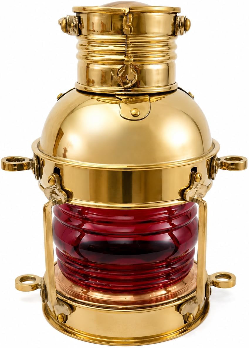 Nautical Maritime 10" Ship Hanging Lantern, Christmas Decorative Oil Lamp Red Glass Lantern, Halloween Lantern, Farmhouse Home Table Lanterns