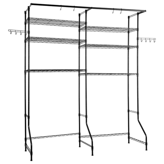 6-Tier Over Washer & Dryer Shelf with Hanger Rod & Hooks, Adjustable Laundry Storage Rack, Space-Saving Organizer, Black – Walmart