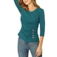 thumbnail image 5 of Blusa de mujer con fruncidos Inspire Chic, decoración de botones, cuello en V, manga 3/4, top de punto sólido, talla XL, azul verde, 5 of 7