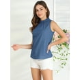 thumbnail image 4 of DARING DIVA Mock Neck Ruffle Sleeveless Casual Blouse Top XS Blue, 4 of 6