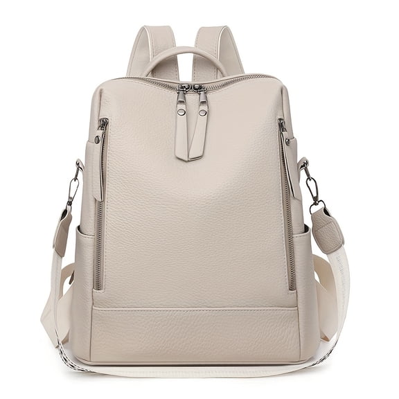 Women'S Simple PU Large-Capacity Solid Color Shoulder Bag, Casual Style Backpack with a College Vibe.
