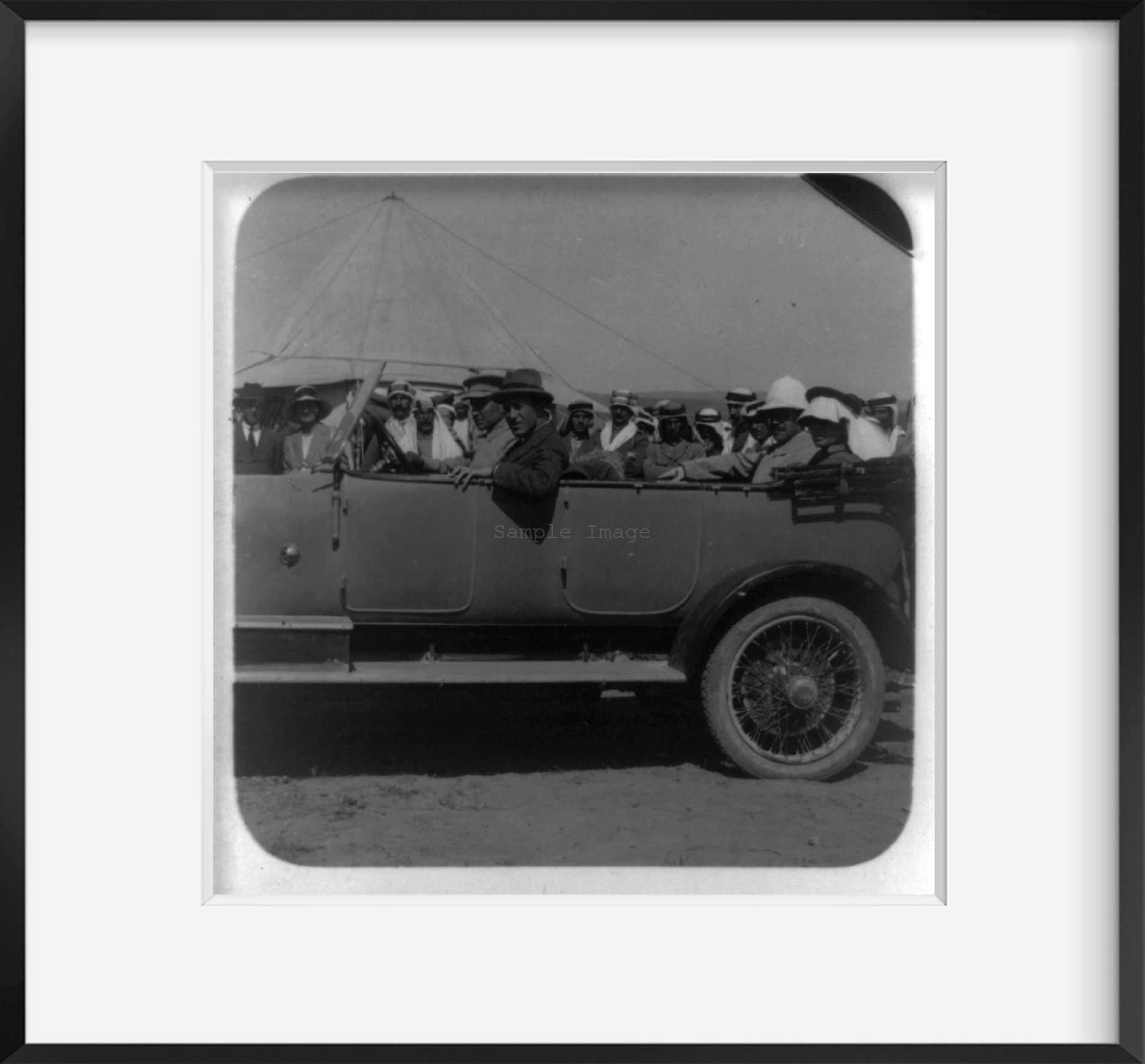 Photo Sir Herbert Samuel, party, leaving Amman, Jordan, in car with