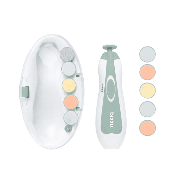 Bizzu Baby Electric Nail Trimmer Set with LED Light, 14-Piece Grooming Kit, 5 Speeds, Travel Case