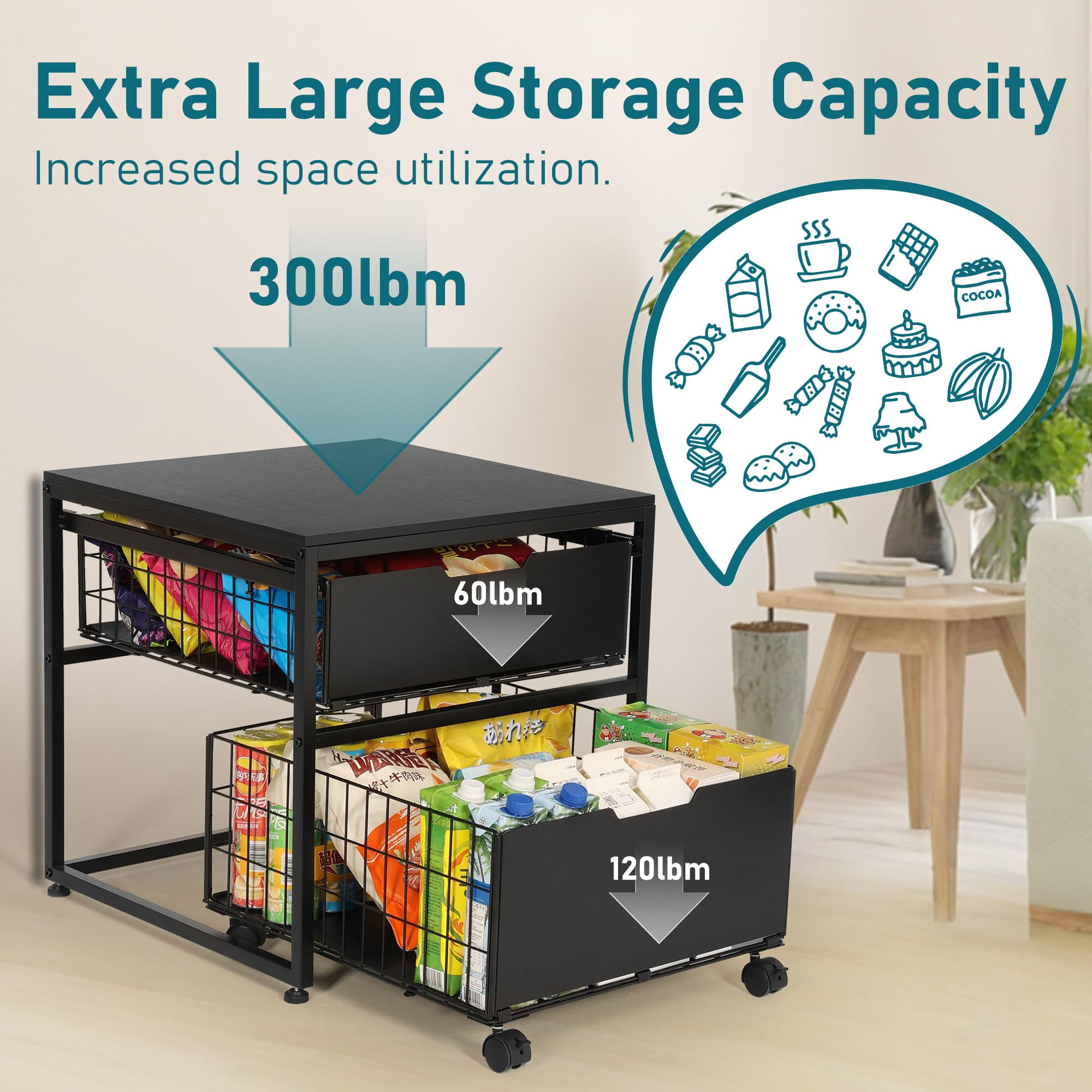 LUCKUP Mini Fridge Stand with Storage Drawer, Small Refrigerator Cart with Wheels, Heavy Duty Microwave Stand, 21.7" L x 21.7" W Mini Fridge Cabinet for Dorm, Home, Office, Hold 300 LBS, Black