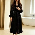 thumbnail image 2 of Wensltd Women Long Fluffy Trim Bath Robe Solid Soft Lightweight Comfy Loose V Neck Nightwear Set, 2 of 5
