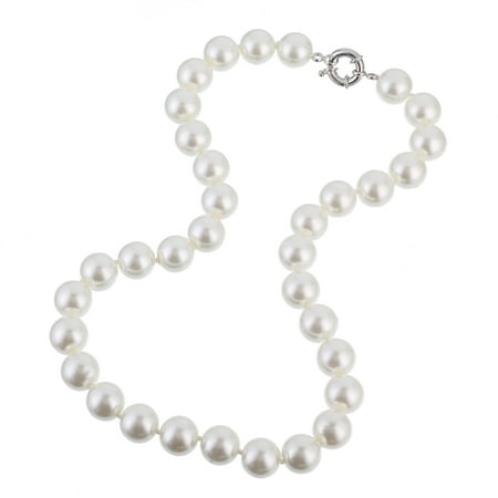 Hobe Strand Necklace - Cream White 12mm Simulated Faux Pearl Necklace Hand Knotted Strand 18