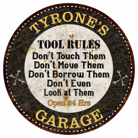 TYRONE'S Garage Rules 14" Round Metal Sign Garage Bar Wall Decor 100140013356