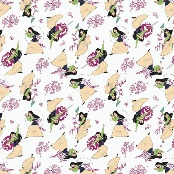 Disney Princess Heart Strong Mulan in White Fabric by The Yard
